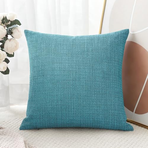 Artscope Linen Cushion Covers Set of 1 Decorative Square Pillowcase Pillow Cover 18x18 Inch for Home Decor Sofa Bedroom Car 45x45cm Turquoise - Image 3