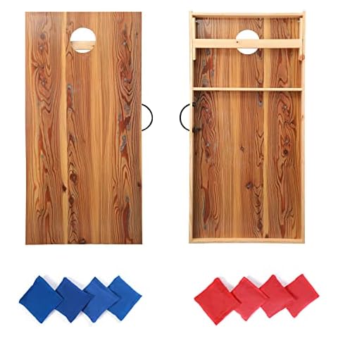 OOFIT Solid Wood Premium 2'x4' Official Size Cornhole Game Set -Portable Waterproof Corn Hole Outdoor Boards, with 8 Tossing Bags Retro Printed: 2 x 4 FT Cover