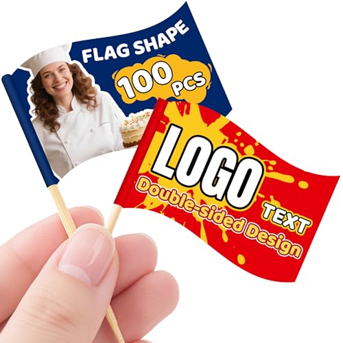 100Pcs Custom Toothpick Flags with Logo/Photo Food Labels for Party
