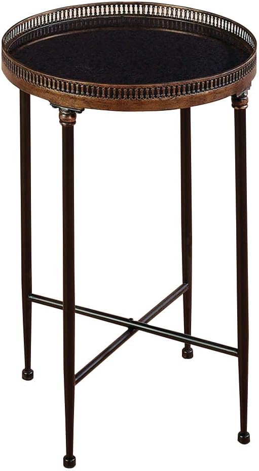 Black Round Metal and Stone Accent Table with Graduated Legs