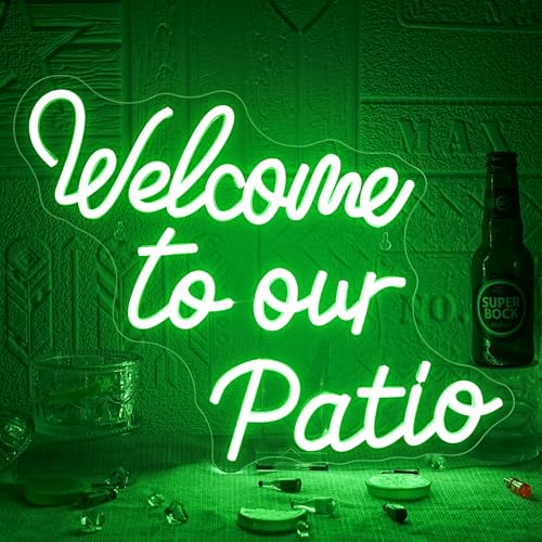 Image of Welcome to Our Patio Neon Sign Wedding Green Plants Outdoor Neon | Outdoor Neon Sign, Patios, Gardens, Cafes and Backyard Decoration, Gift for Camping Lovers, Couples and Outdoor Enthusiasts
