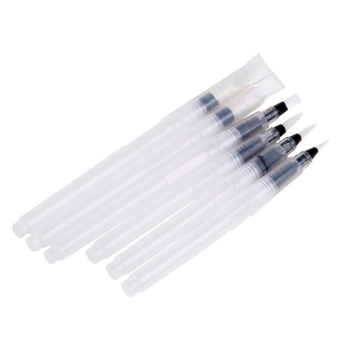 Qatalitic Plastic Water Brush Pens-Set Of 6 Different Sizes (3 Round Tips&3 Flat) Both In Fine,Medium&Large - Great For Watercolor Paints,Illustrations,Calligraphy,Markers - Refillable Brush Pens