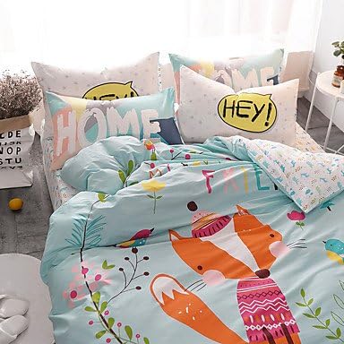 fashion bedding set 4pcs for queen size fox printed cartoon kids duvet cover set bedsheet pillowcase , queen