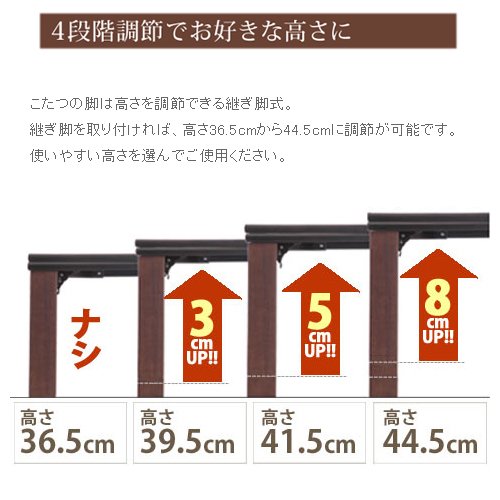 Amazon | 高さ4段階調節 折れ脚こたつ フラットローリエ 80×80cm