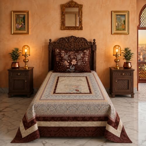 Image of BSB HOME 240 TC Cotton Single Bedsheet, Premium Soft & Breathable Single Bed Sheet, Skin Friendly Durable Printed Bed Cover for Bedroom, Elegant Cotton Bedding, 60 x 90 Inches - Deep Chestnut