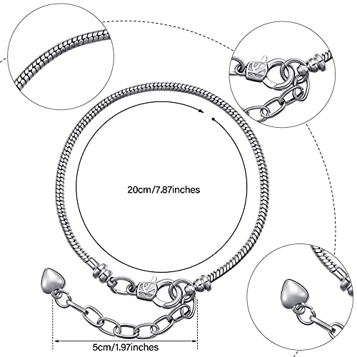 20 Pieces 7.87 Inch Bracelet Chains Snake Chain Charm Bracelets With Heart Lobster Clasp Extender Chain Stainless Steel Bracelet Link Chains Diy Bracelet Chain For Women Jewelry Making (Silver, Gold) #TOP1