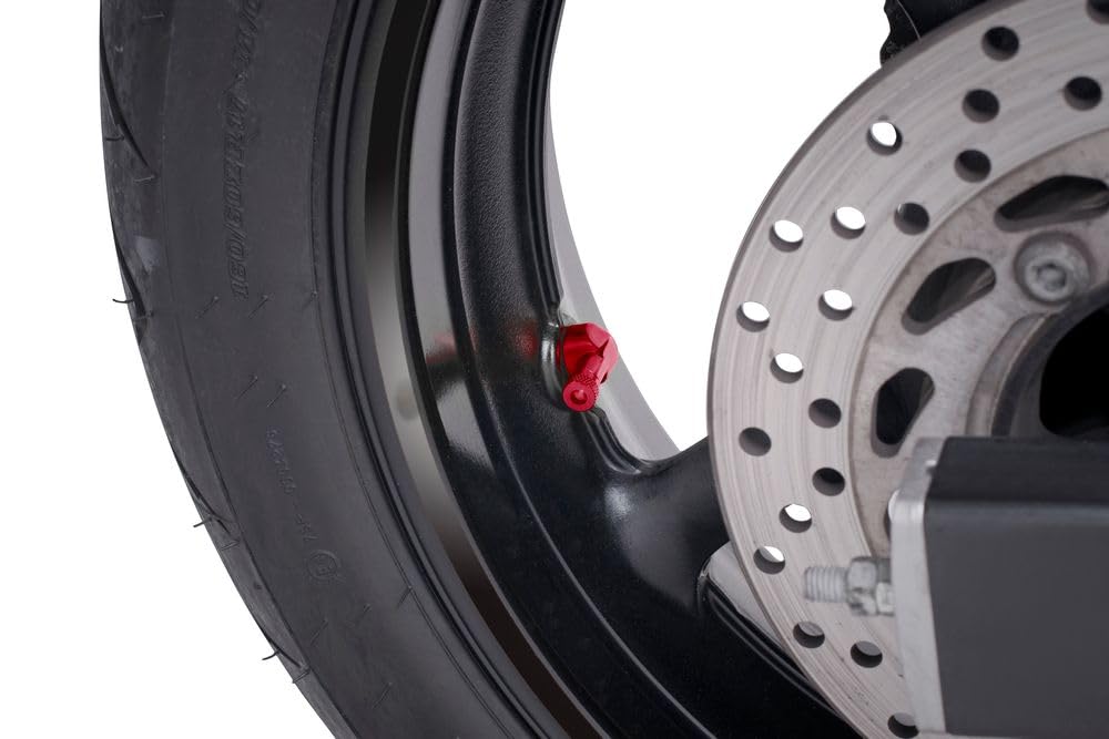Puig 8100R Valvole ruota in alluminio lavorato anodizzato con design funzionale per facilitare il gonfiaggio e personalizzare l’estetica, Rosso