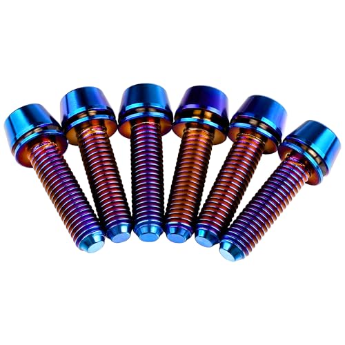 Image of Titanium Ti Allen Hex M5x16 18mm Tapered Head Bolt with Washer Screw for Bicycle Stem Parts Pack of 6 (Burnt Blue, M5x18mm)