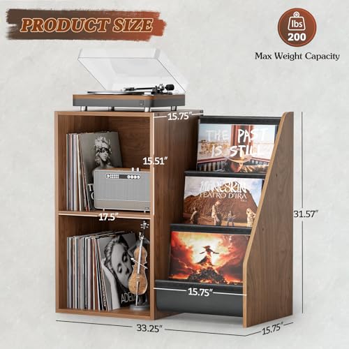 Record Player Stand,Turntable Stand with Vinyl Record Storage,Record Player Table with Vinyl Display Holder Shelf,Record Player Cabinet with 220 Albums Organizer,Media Console Cabinet for Stereo Audio