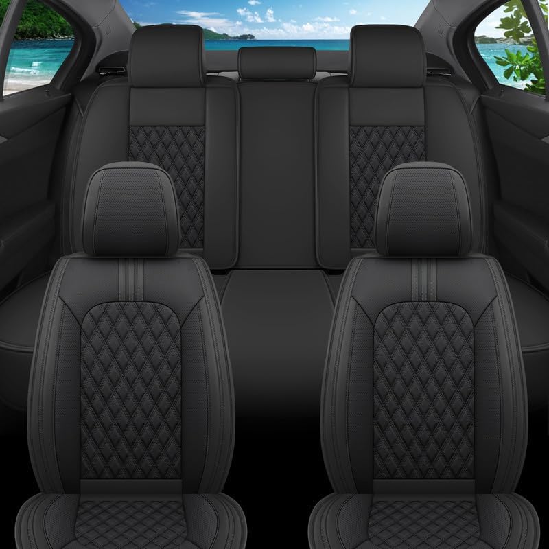 Car Seat Covers Full Set Custom Fit for Nissan Altima 2001-2026, Premium Faux Leather, Breathable, Waterproof, Anti-Slip Auto Front and Rear Seat Protectors (Black, Full Set)
