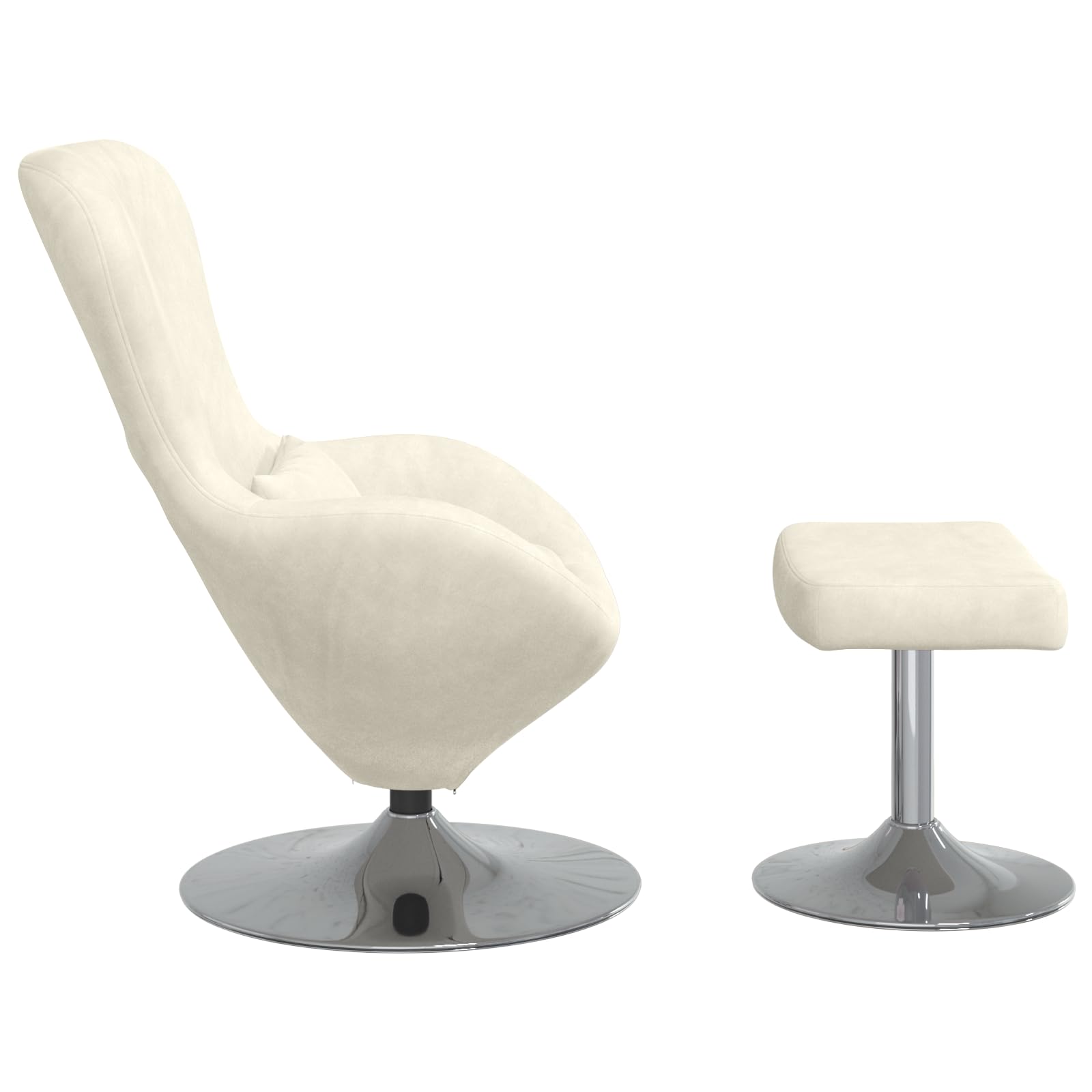 Moderna silla de huevo con reposapiés en terciopelo crema, reposabrazos ajustables y asiento ergonómico para relajación y comodidad, acolchado suave y diseño elegante