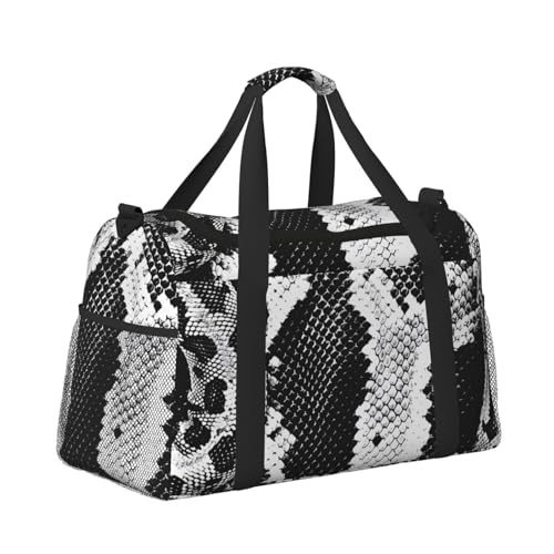 Snake Skin Black and White Printed Travel Duffle Bag for Men Women Large Sport Gym Bag Handbag with Shoulder Strap for Travel Weekend Fishing Hunting2