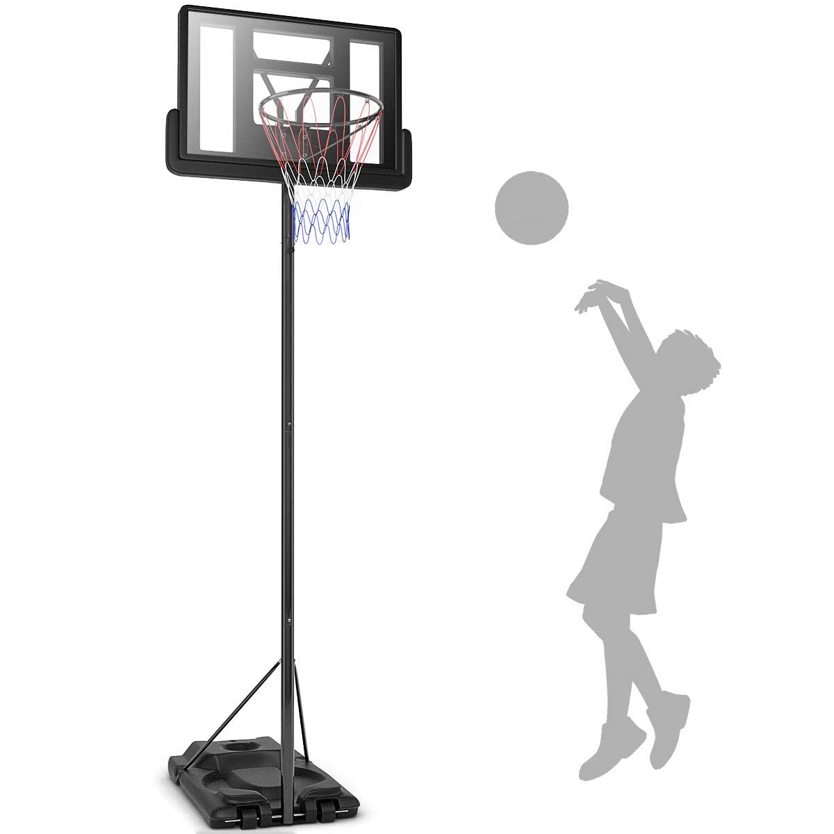 COSTWAY Basketballkorb Mit Ständer – Höhenverstellbar 180-305 Cm, Mit 2 Rädern, Für Kinder & Erwachsene