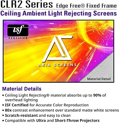 Image of Akia Screens 123 inch ALR Fixed Frame Projector Screen 16:9 CLR2 Ambient Light Rejecting 4K /8K Indoor Home Theater Screen for Short Throw & UST Projectors - AK-NB123H-CLR2.