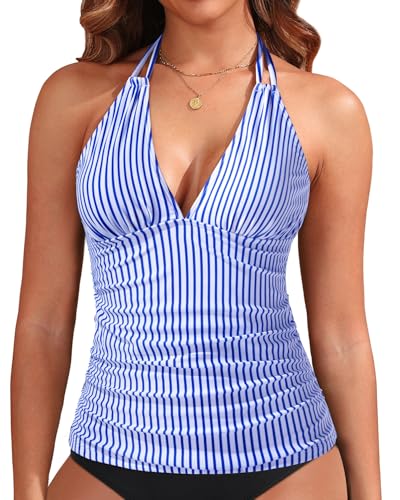 Image of Yonique Women's Halter Tankini Top V Neck Swim Top Tummy Control Bathing Suit