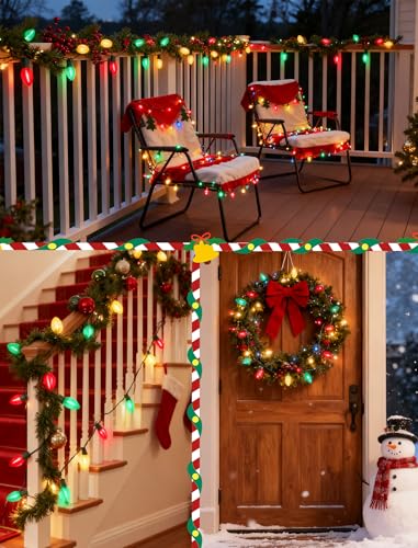 Image of C7 LED Red White and Green Christmas Lights, 25Ft Outdoor Chritsmas String Lights Shatterproof with 27 LED Clear Multicolor Bulbs, Connectable Vintage Christmas Lights for Patio Garden Backyard Decor