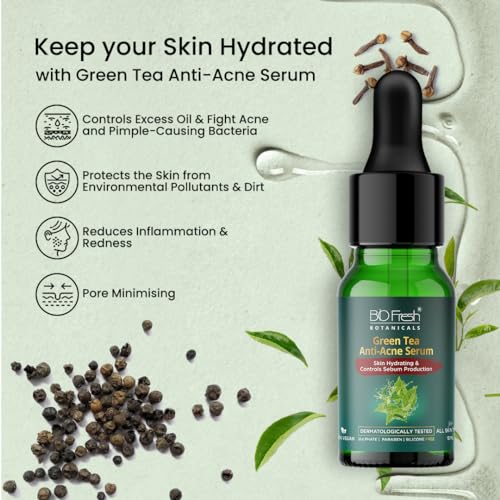 Image of Biofresh Green Tea Antioxidant Serum Provides Intense Hydration Controls Sebum Production and Decrease Breakouts 100% Vegan for Revitalizing Hydrates & Plumps Skin 15ml