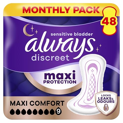 Always Discreet Maxi Comfort Incontinence Pads Women Absorbency 9 48 Pads Extra Secure Bladder Weakness Pads for Sensitive Bladder Odour Lock