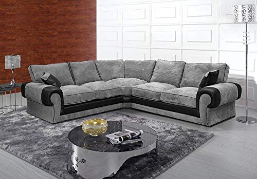 Huge Sale | Grey Jumbo Cord Fabric Corner Sofa-5 Seater settee sets for living room-large 2C2 sectional sofas & couches (Grey, Corner Sofa)