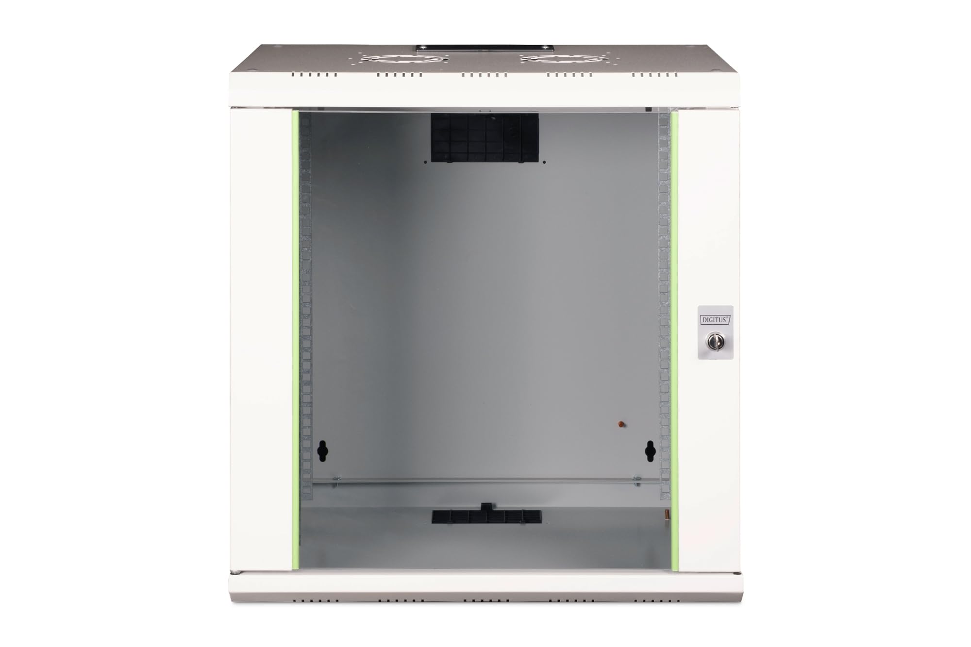 DIGITUS Netzwerk-Schrank 19 zoll 12 HE - Wandmontage - 450 mm Tiefe - Traglast 100 kg - Unique Serie - Glastür - Grau | Nutztiefe 370 mm – Wandmontage – Traglast 100 kg – Sicherheitsglastür – Schutzklasse IP20