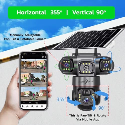 Image of Active Pixel 4G Solar Powered 4MP CCTV Camera with 2+1 Lens | PTZ 360 Wireless Outdoor Security Camera | Motion Detection, SIM Card Slot, 2-Way Audio, IP66 Waterproof - G12