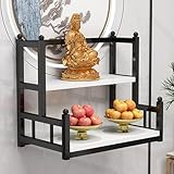 DECAKE Buddhistisches Wand-Altarregal, Schreintisch, mehrstufiger Meditationstisch aus Metall, Ausstellungsständer, Buddha-Nische für Räucherstäbchen (Schwarz+Weiß, 50 cm/19,7 Zoll)