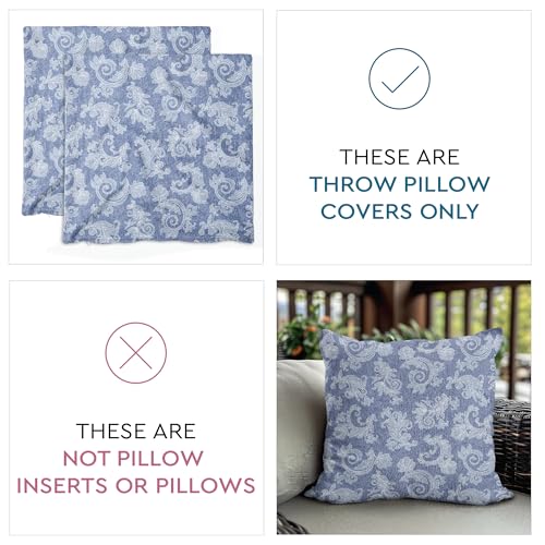 Image of Encasa XO Chambray Cotton Floral Cushion Covers | Red (Set of 2) I 16 inchx16 inch (40x40 cm) I Covers Only, No Insert I Decorative Floral Square Pillowcase I Machine Washable