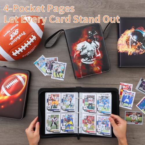 Image of 4 Pocket Football Card Binder with Zipper, Holds 400 Cards | 50 Removable Acid-Free & PVC-Free Card Pages, Durable PU Leather Cover for Long-Term Card Storage and Protection