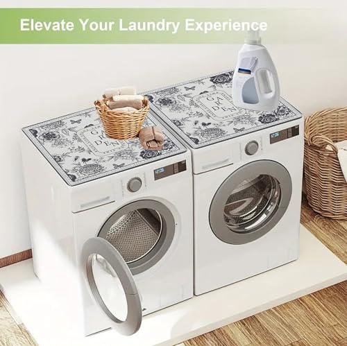 Image of HomeCloud Washing Machine Protective Mat for Top of Washer and Dryer - Non-Slip Waterproof Dust Cover for Laundry & Kitchen (60 x 60) (Black Garden)