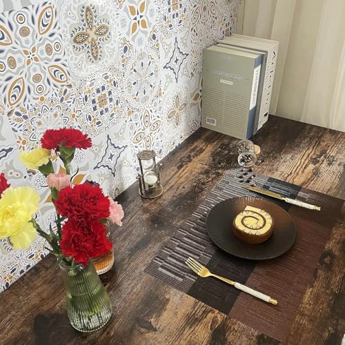 Image of GDNK Washable PVC Heat Resistant Colorful Place Mats for Kitchen Dining Table Mates Washable Heat-Resistant for Dining Table (4 Pack) (Brown & Black)