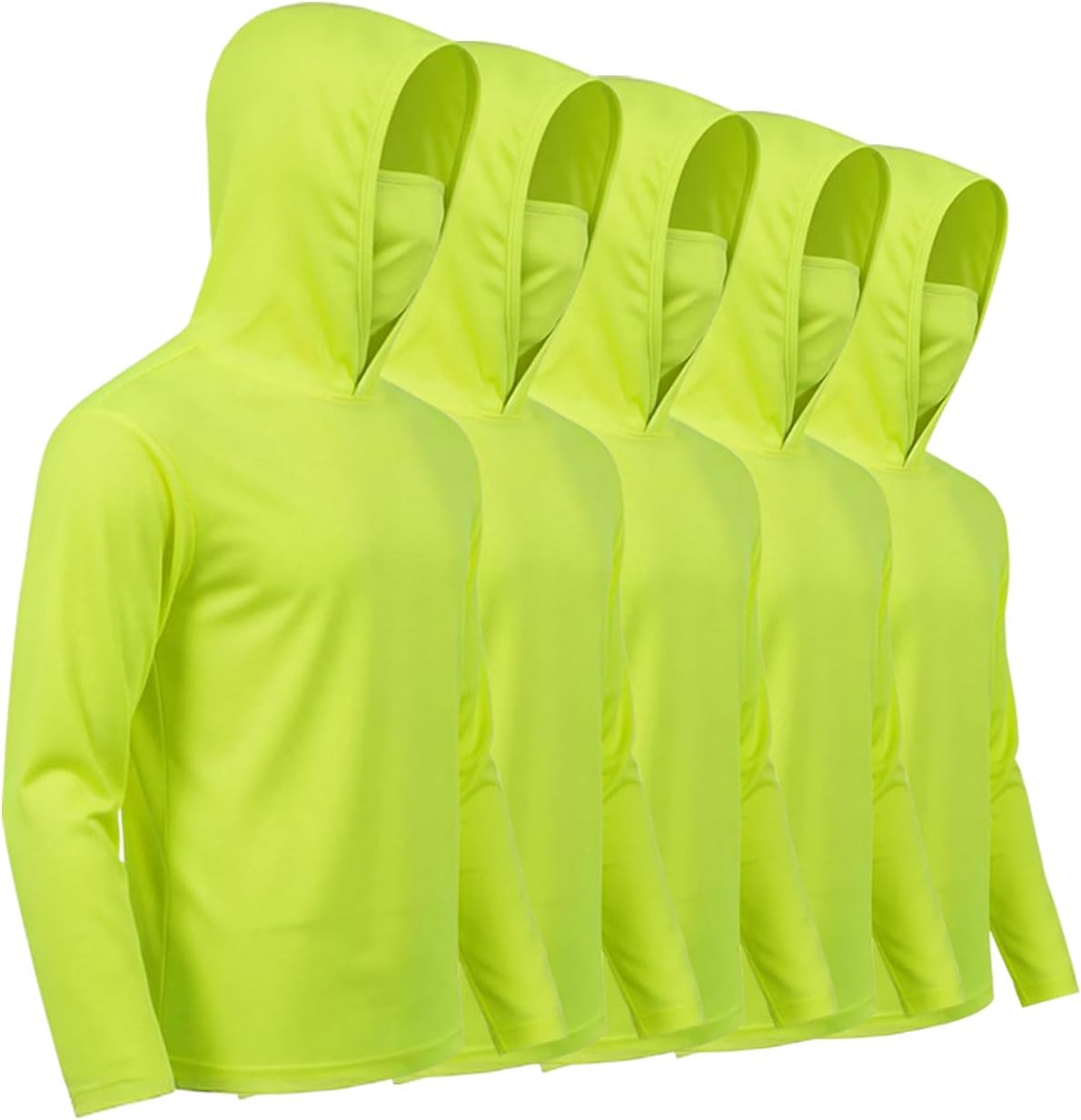 5 Pack Men's Hoodie Shirts with Mask 360 Sun Protection UPF 50+ Long Sleeve Lightweight UV Shirts for Fishing Hiking Workout