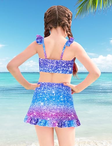 Image of ALISISTER Girls Swimsuit 3 Piece Bathing Suits Summer Bikini Tankini Sets with Cover Up Skirt for 4-12 Years