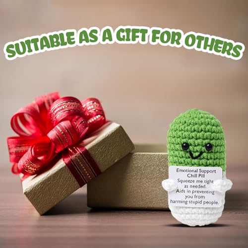 Image of Cute Green Pill Crochet,Knitted Capsule with Inspirational Card,CNA Nurse Appreciation Keepsake for Doctors,Pharmacists,RN,LPN,Healthcare Heroes,Office Decor