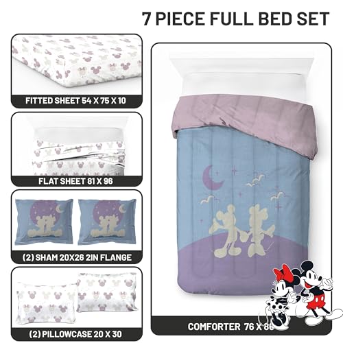 Image of Disney Mickey and Minnie Mouse Full Size Comforter Set 7 Piece Bedding | Grey, Bed in a Bag, Comforter Sheets Shams Pillowcases, Official Product, Soft Microfiber, Machine Washable, Kids Gift
