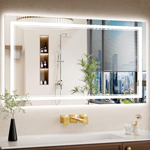 Image of 24 inchx42 inch LED Bathroom Mirror with Lights, Anti-Fog, Backlit + Front Lit, Dimmable, Led Vanity Mirror for Wall, Lighted Bathroom Mirror, 3 Colors, Shatter-Proof Tempered Glass