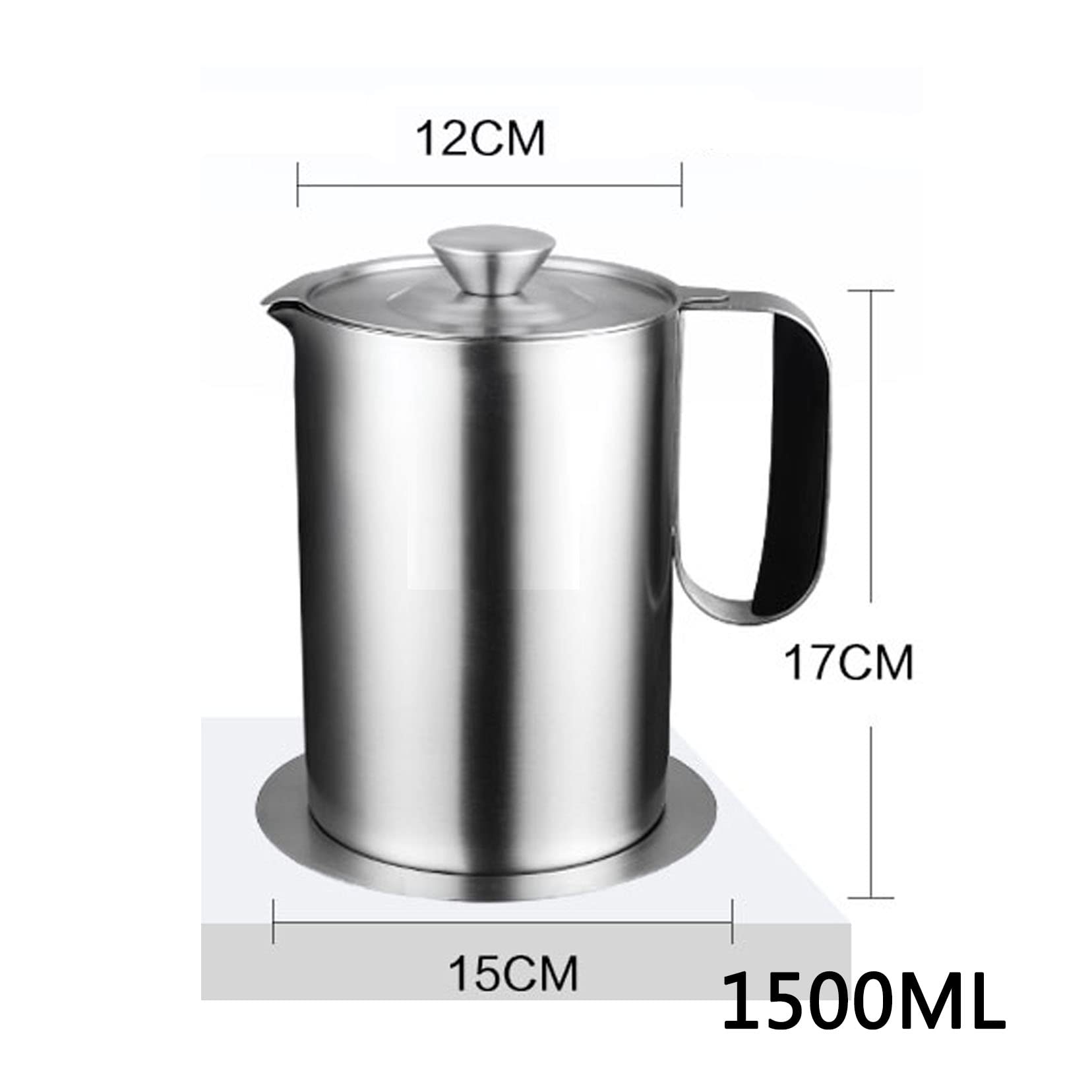 ESNY Pojemnik na tłuszcz boczkowy z drobnym sitkiem siatkowym 1500 ml, separator tłuszczu z sitkiem i filtrem oleju do gotowania, garnek do przechowywania oleju ze stali nierdzewnej może służyć do