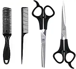 Conjunto de tesouras profissionais para corte de cabelo, conjunto de tesouras de cabeleireiro com tesoura de desbaste, 2 peças de pente e capa de barbeiro, ferramentas de corte de cabelo para homens e