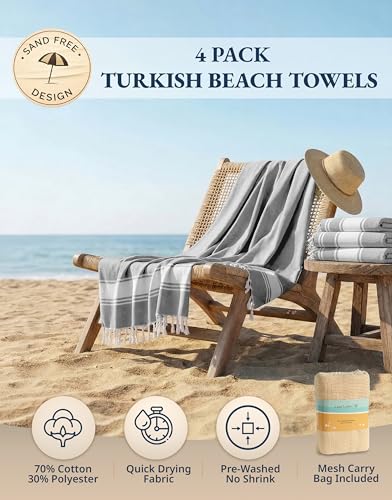 LANE LINEN Turkish Beach Towels Set of 4 - Oversized Beach Towel 39"x71", Durable Sand Proof Towel, Absorbent & Quick Dry, Perfect for Pool or Travel – Alloy - Image 3
