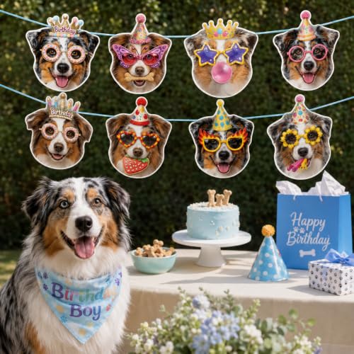 Image of Australian Shepherd Birthday Banner, Aussie Dog Party Decorations Garland | 8 Unique Aussie Faces, Pre-Strung & Ready to Hang , Perfect Photo Backdrop, Great Dog Mom Gift