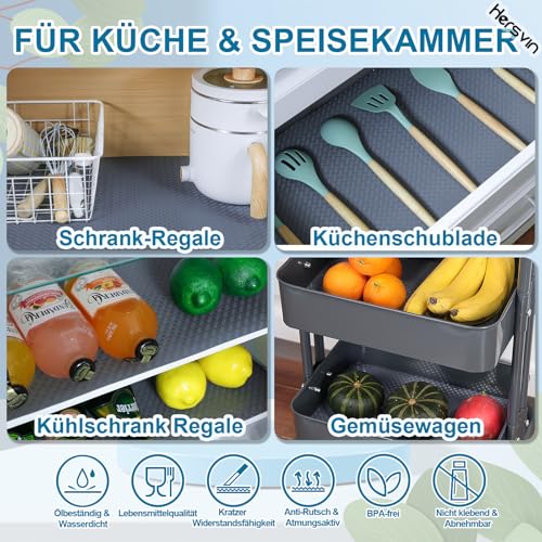 Hersvin Schubladenmatte (Übergröße) 60cmx500cm Schrankpapier Schubladeneinlage Eva Wasserfest Nicht Klebende Unterlage Teppich für Küchenschränke (Grau/Gekreuzte Streifen)