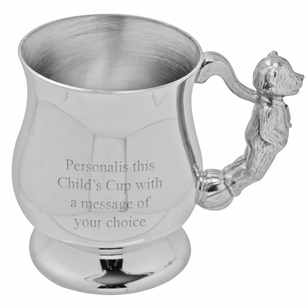 English Pewter Company Sheffield, England Women's Black English Pewter Company Teddy Bear Handle Christening Baptism Child's Cup. Personalised With Free Engraving [Bg13]