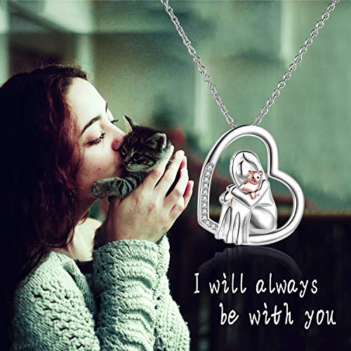 Popkimi 925 Sterling Silver Cat Lover Pendant Necklace Cat Memorial Gifts For Women Teen Girls Animal Heart Jewelry Birthday Gifts #TOP5
