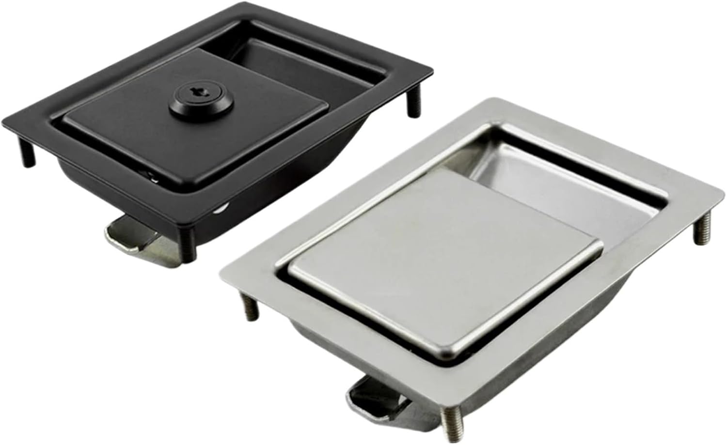 Panel Lock Stainless Steel Recessed Paddle Handle Locks with Linkage T-Folding Handle 1Pcs(Black-No Key)