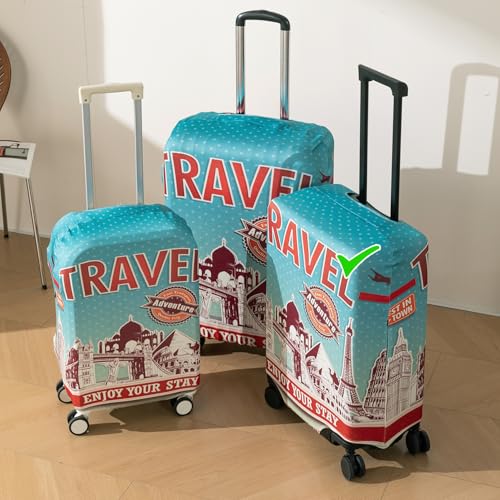 Image of HOKIPO 220gsm Durable and Washable Suitcase Covers for Trolley Suitcase, Medium (21-22inch) - Travel Stories (AR-6344-D4)