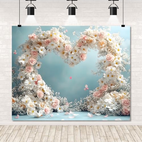 Flower Wall Backdrop 10x8ft Spring Flowers Heart-Shaped Wedding Bridal Shower Valentines Photography Backdrop for Valentines Day Birthday Party Decor Banner Photoshoot Props