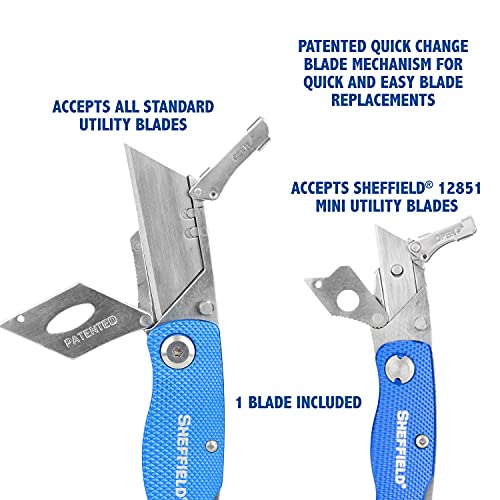 Image of Sheffield Utility Knife and Mini Box Cutter, Folding Utility Knife Set Aluminum Handles, Accepts Std and Mini Blades, Box Cutters for Trades and DIY