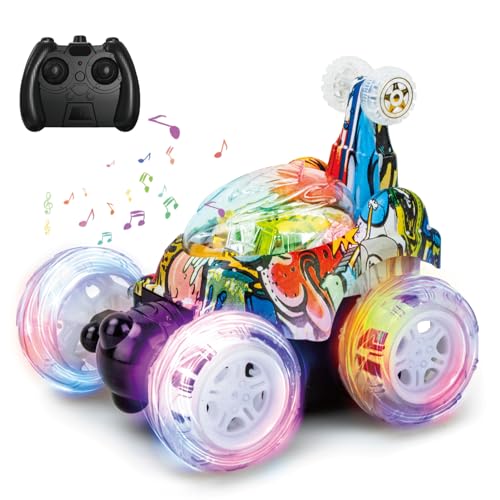 Kizeefun Remote Control Car for Kids RC Stunt Car Invincible 360°Rolling Twister with Colorful Lights & Music Rechargeable Remote Control Car Toy for Boys and Girls