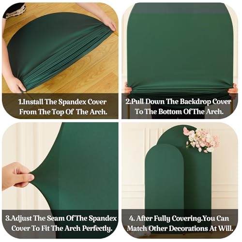 Image of Dark Green Arch Backdrop Cover for Wedding, 7.2FT 6FT Set of 2 Stretchy Spandex Fitted Arch Stand Cover for Baby Shower, Birthday Party Decor, Chiara Backdrop Cover with Double-Sided Design