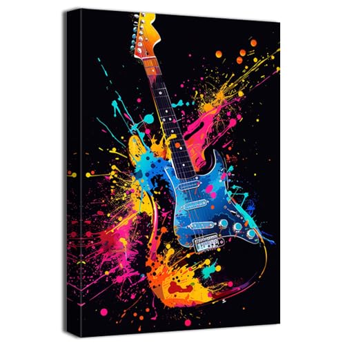 Toile guitare rock graffiti peinture theme musique deco murale pour interieur contemporain
