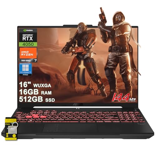 ASUS TUF Gaming A16 Laptop 16' WUXGA IPS 144Hz AMD 6-core Ryzen 7 7445HS 16GB RAM 512GB SSD GeForce RTX 4050 (Up to 194 AI Tops) RGB Backlit USB4 Two-Way AI Noise Cancelation Win11Pro ICP Hub
